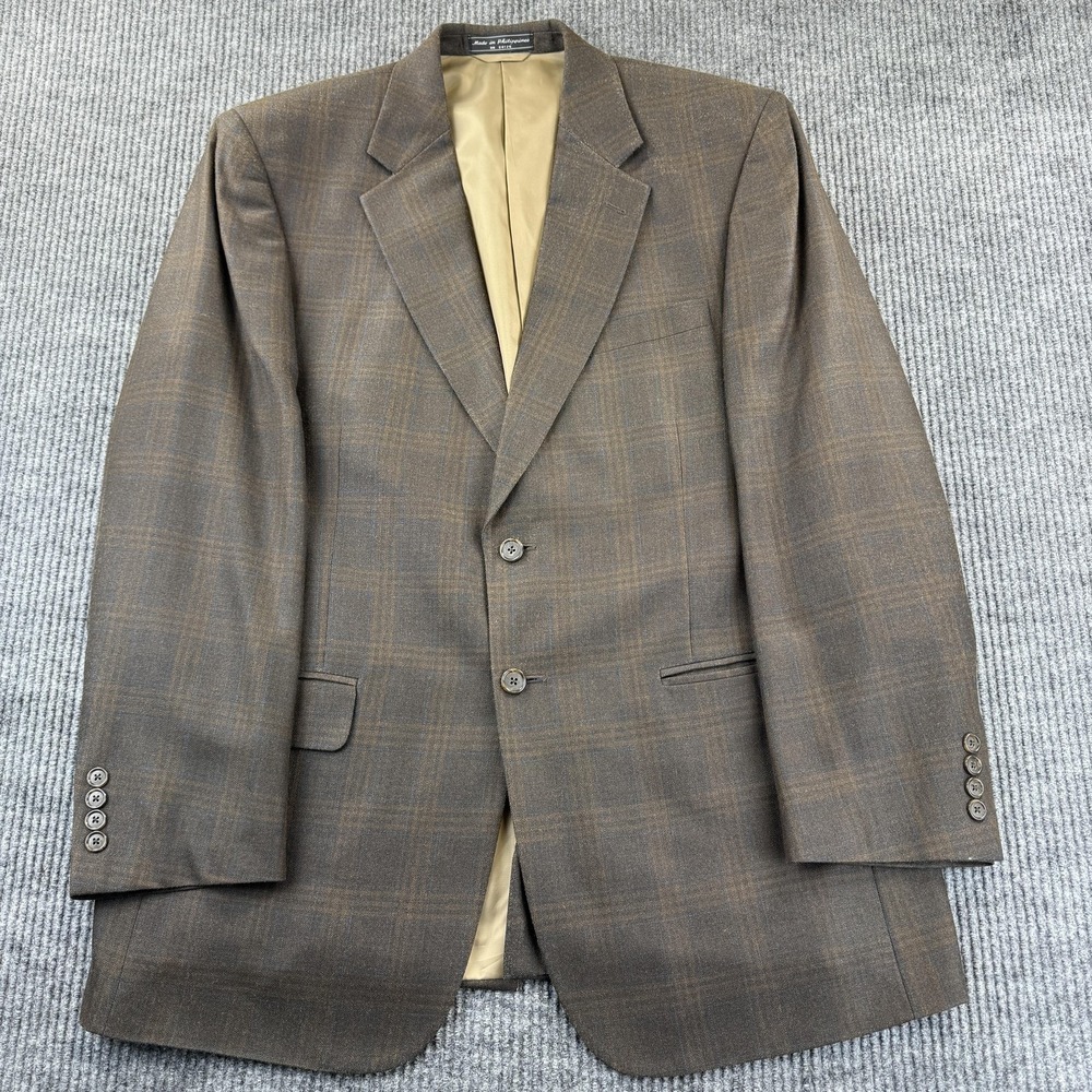 Haspel Blazer Sport Coat Mens 43R Brown Windowpane Wool‎ Blend Two Button Lined